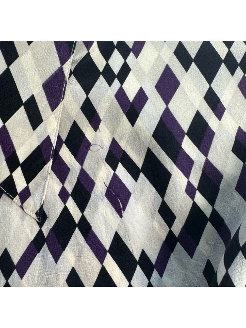 Vintage Silk Purple and White Geometric Women's Button Down Shirt Small - Picture 9 of 9